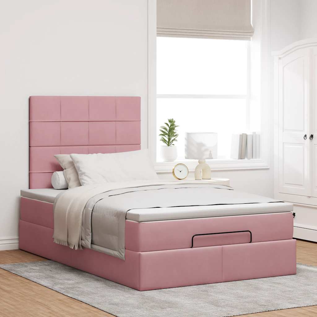 Cadre de lit ottoman avec matelas rose 120x190 cm velours - XIOS
