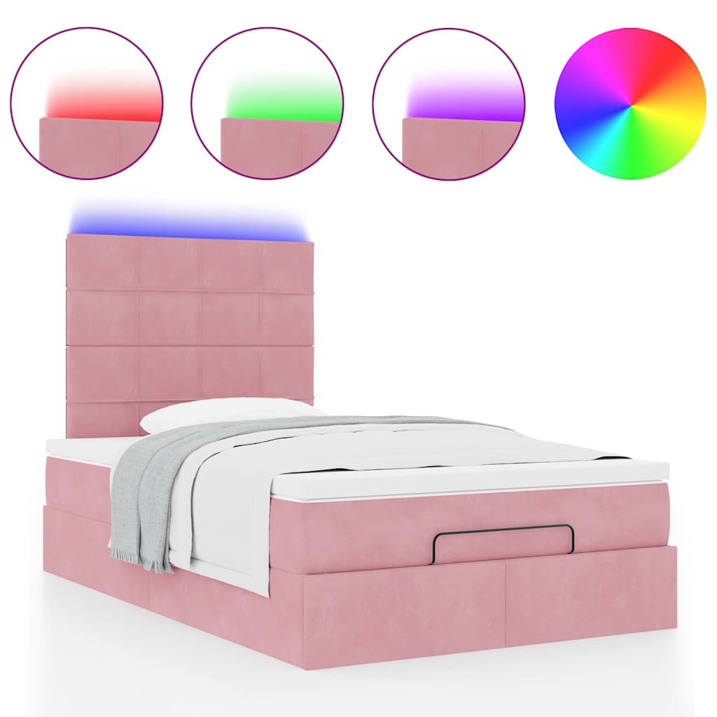 Cadre de lit ottoman avec matelas rose 120x190 cm velours - XIOS