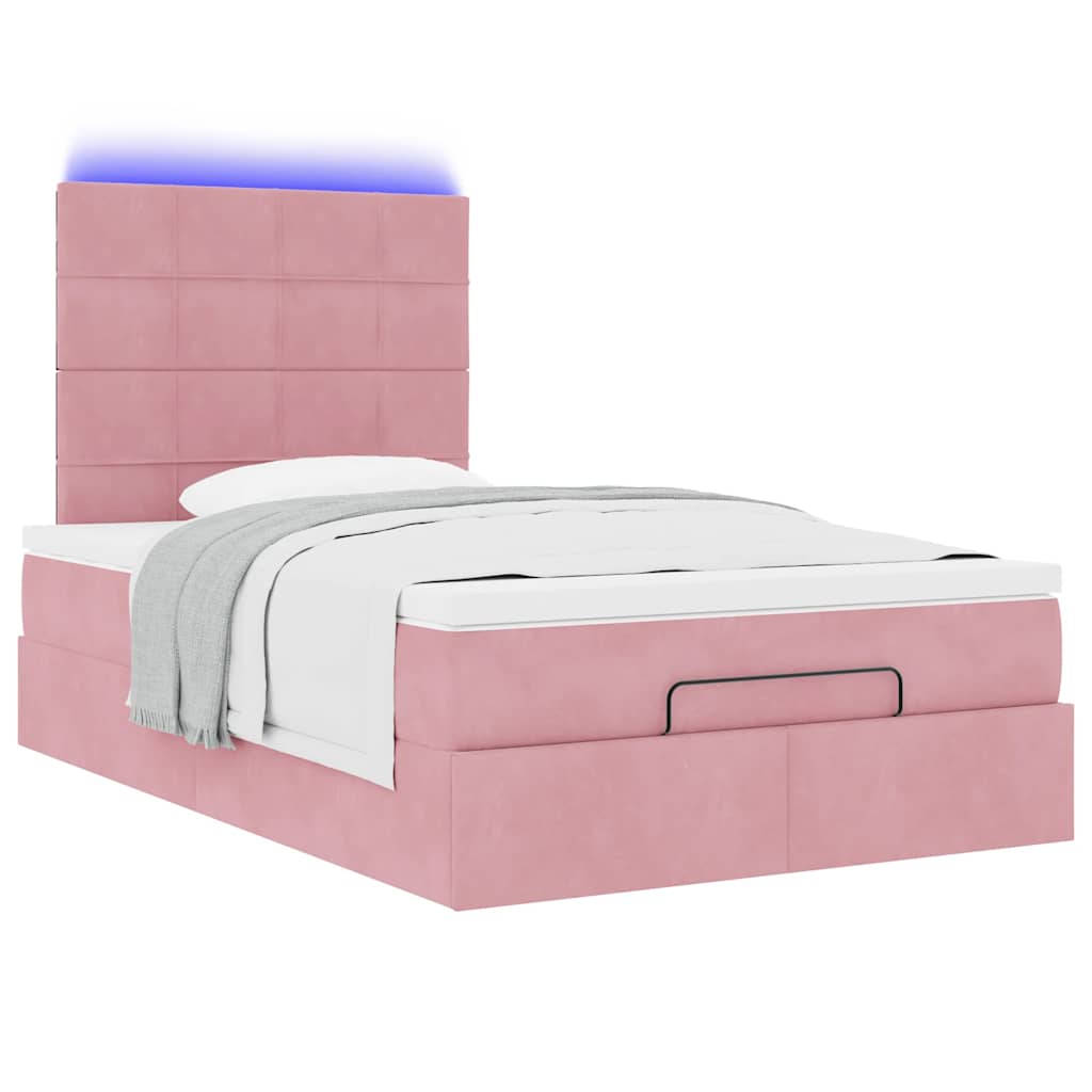 Cadre de lit ottoman avec matelas rose 120x190 cm velours - XIOS