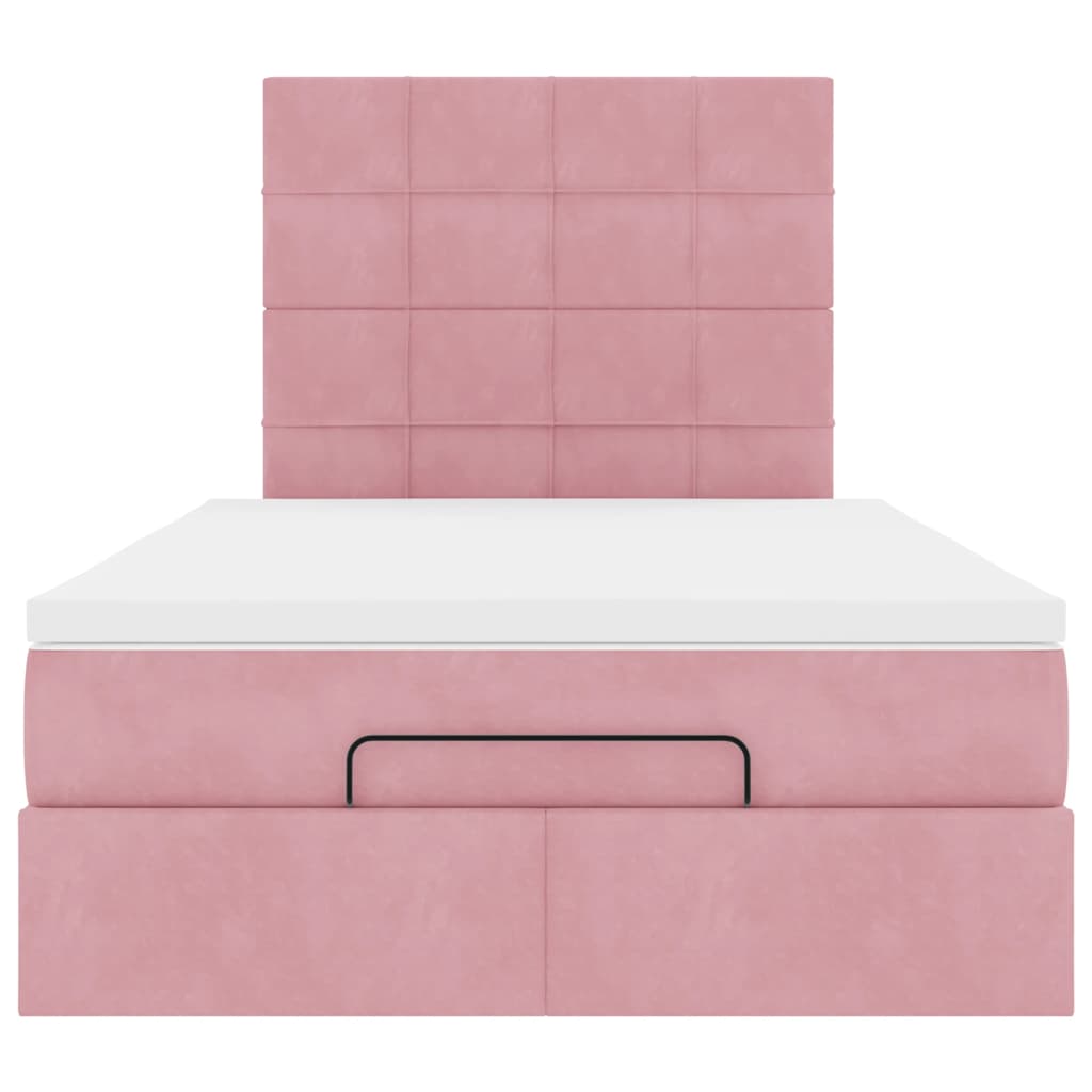 Cadre de lit ottoman avec matelas rose 120x190 cm velours