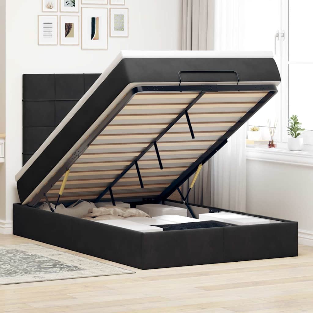 Cadre de lit ottoman avec matelas noir 120x200 cm velours - XIOS