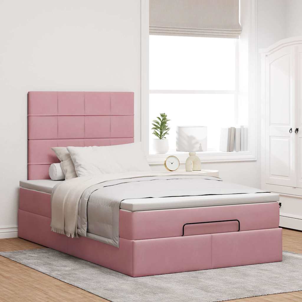 Cadre de lit ottoman avec matelas rose 120x200 cm velours - XIOS