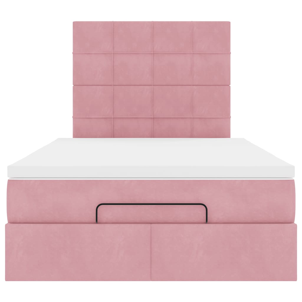 Cadre de lit ottoman avec matelas rose 120x200 cm velours - XIOS