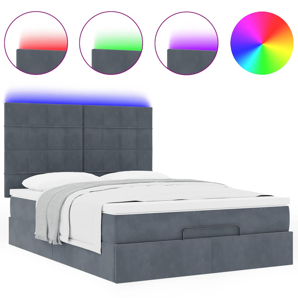 Cadre de lit ottoman avec matelas gris foncé 140x190 cm velours - XIOS
