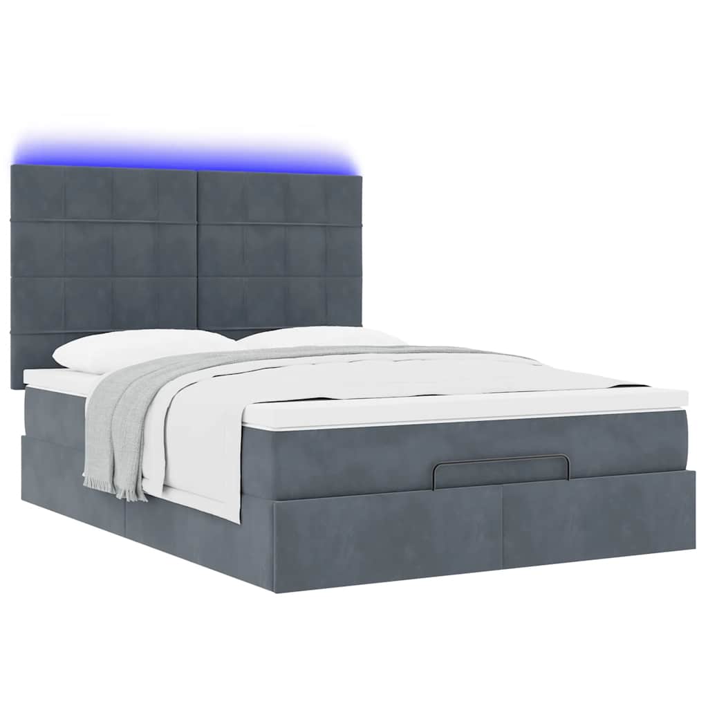 Cadre de lit ottoman avec matelas gris foncé 140x190 cm velours - XIOS