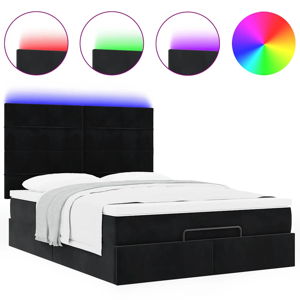 Cadre de lit ottoman avec matelas noir 140x190 cm velours - XIOS