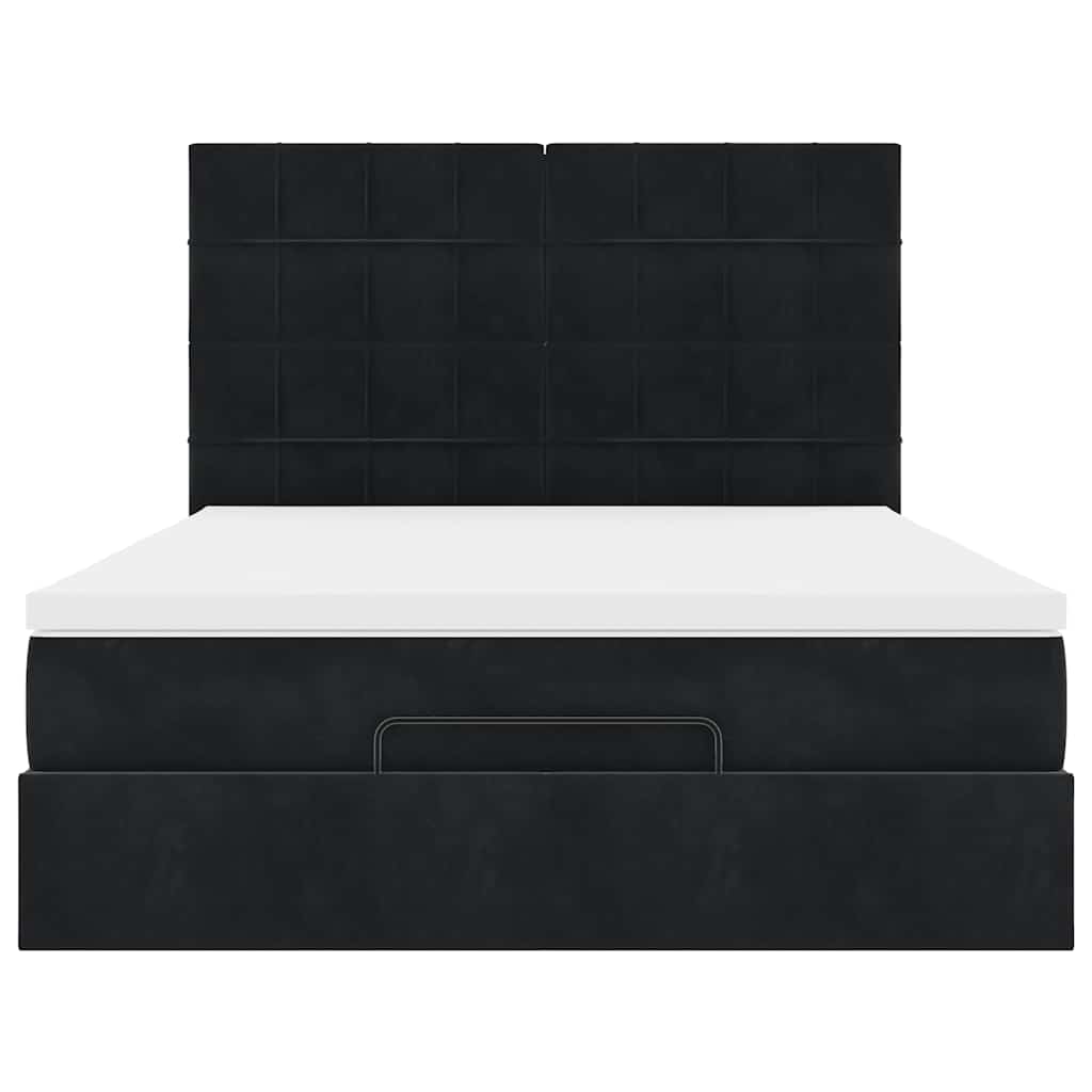 Cadre de lit ottoman avec matelas noir 140x190 cm velours - XIOS