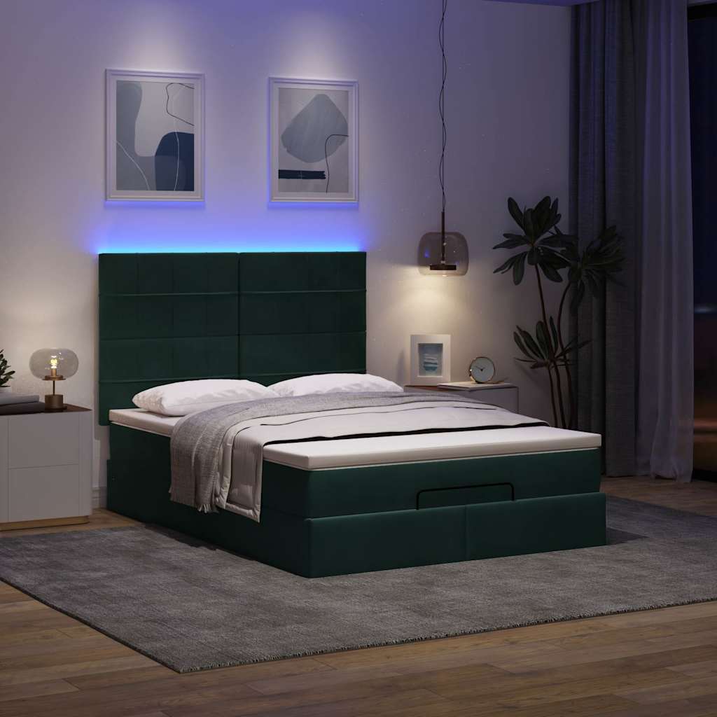 Cadre de lit ottoman avec matelas vert foncé 140x190 cm velours - XIOS
