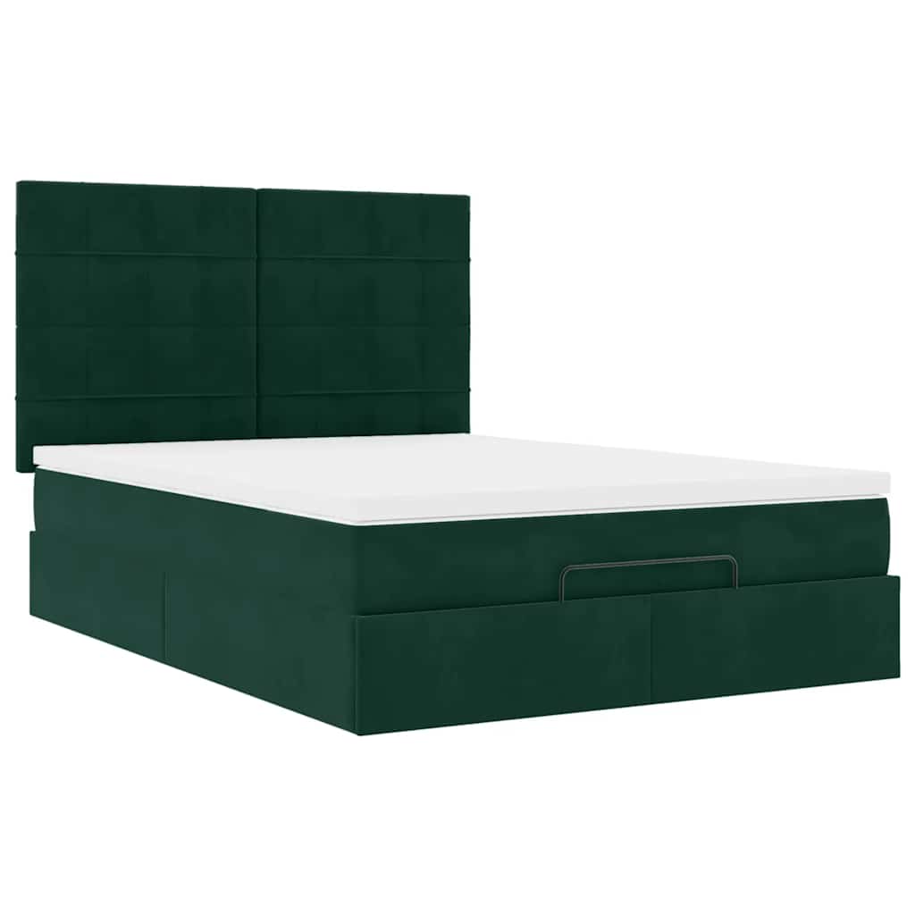 Cadre de lit ottoman avec matelas vert foncé 140x190 cm velours - XIOS