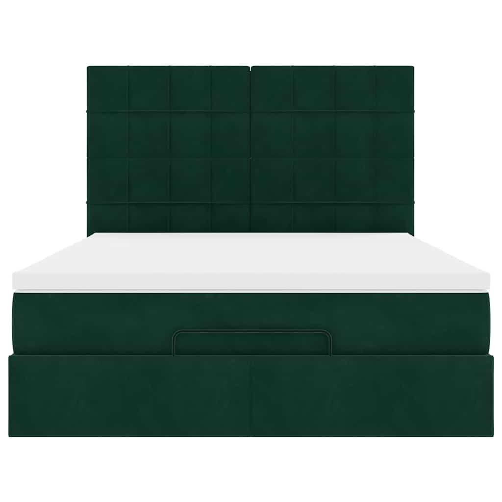 Cadre de lit ottoman avec matelas vert foncé 140x190 cm velours - XIOS