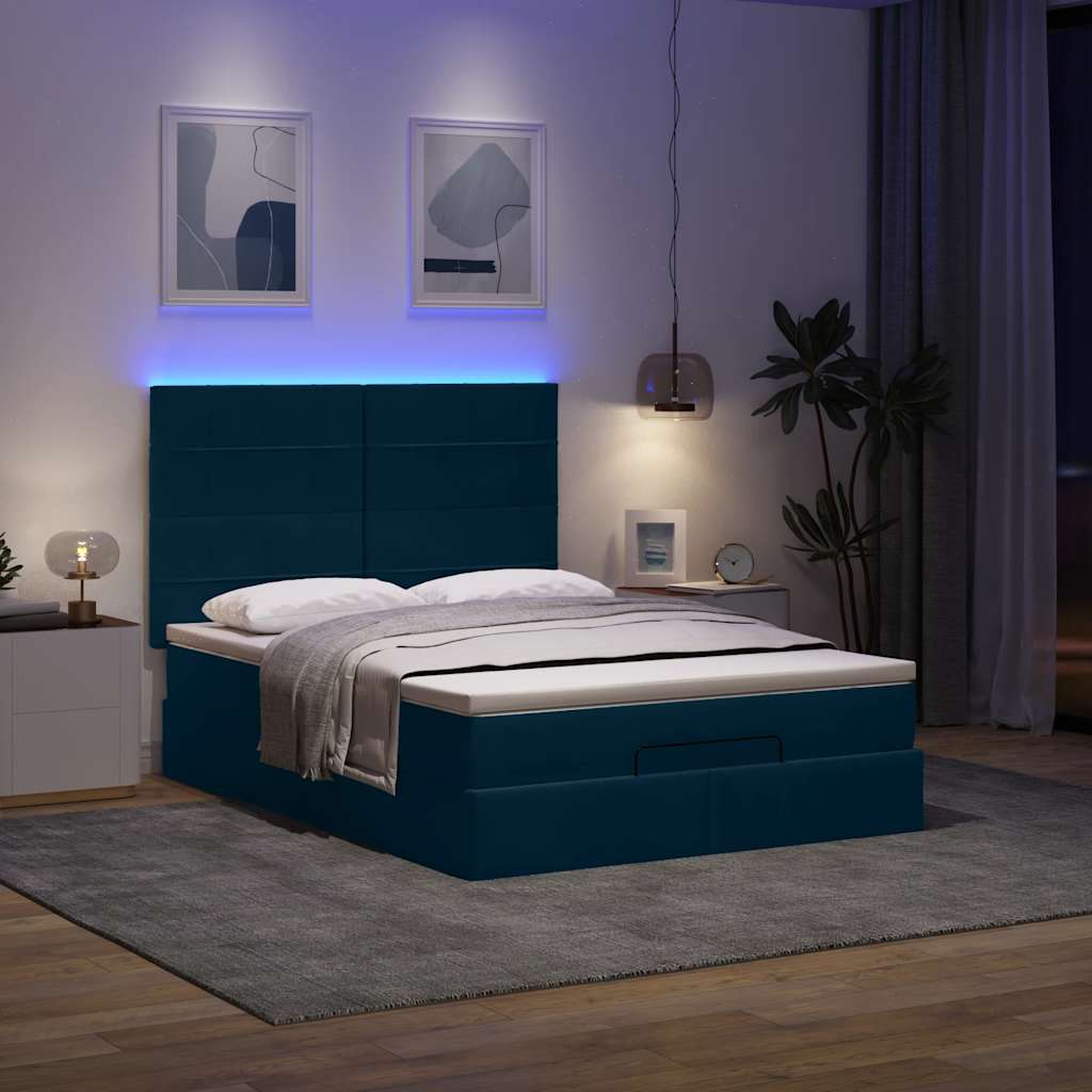 Cadre de lit ottoman avec matelas bleu foncé 140x190 cm velours - XIOS