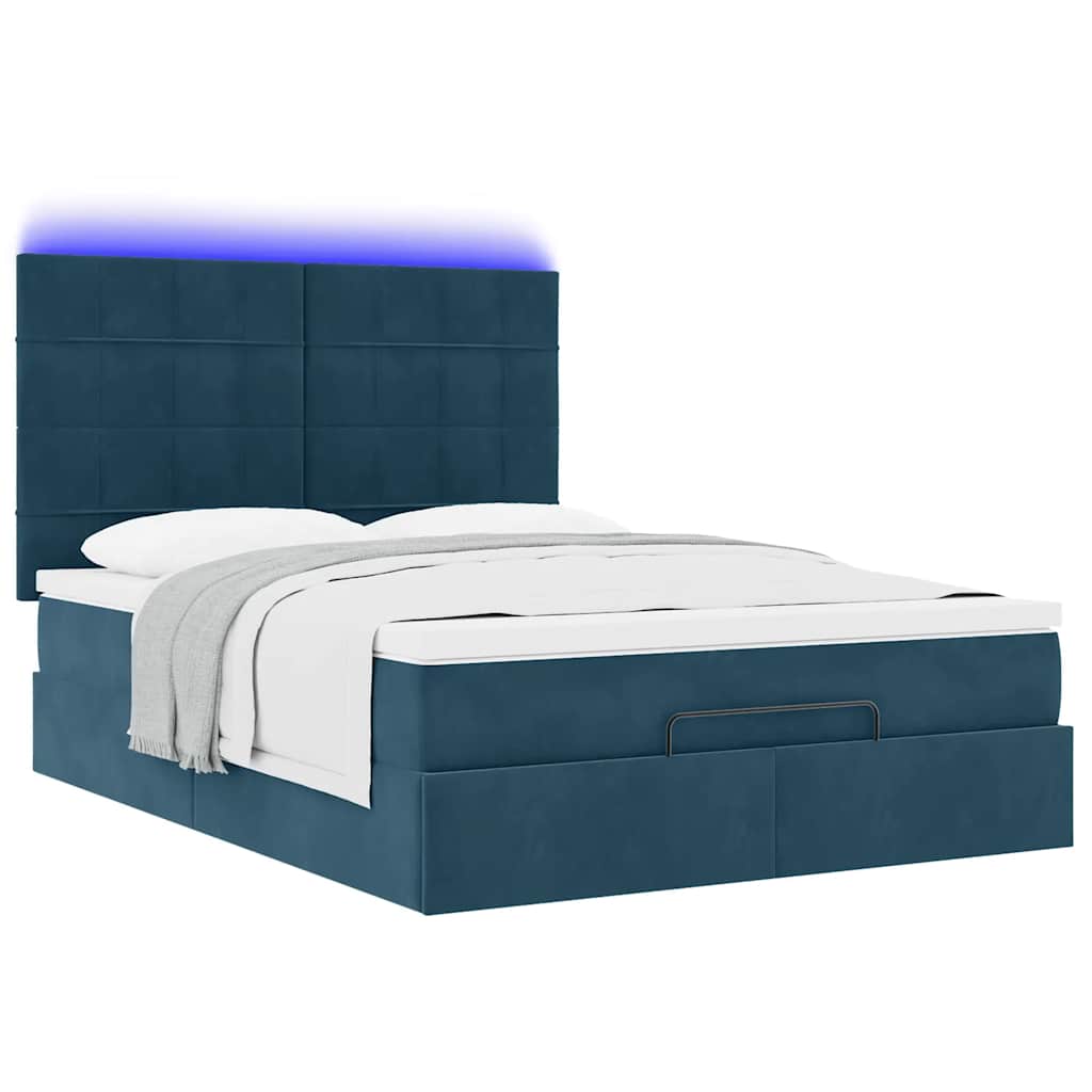 Cadre de lit ottoman avec matelas bleu foncé 140x190 cm velours - XIOS