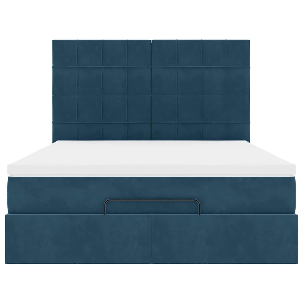 Cadre de lit ottoman avec matelas bleu foncé 140x190 cm velours - XIOS