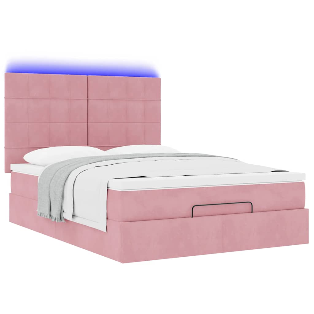 Cadre de lit ottoman avec matelas rose 140x190 cm velours - XIOS