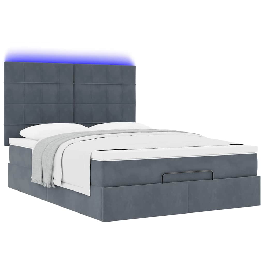 Cadre de lit ottoman avec matelas gris foncé 140x200 cm velours - XIOS