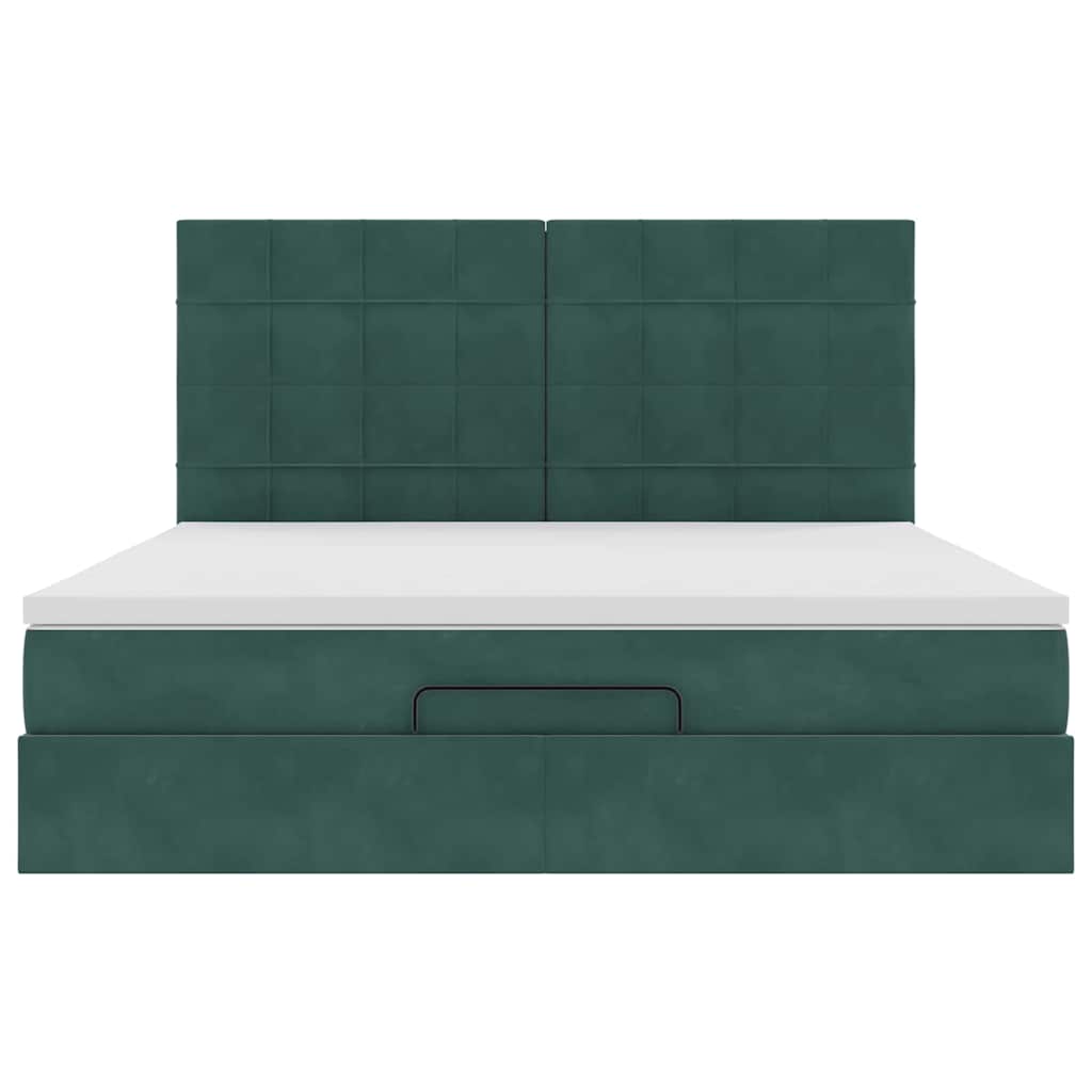 Cadre de lit ottoman avec matelas vert foncé 160x200 cm velours - XIOS