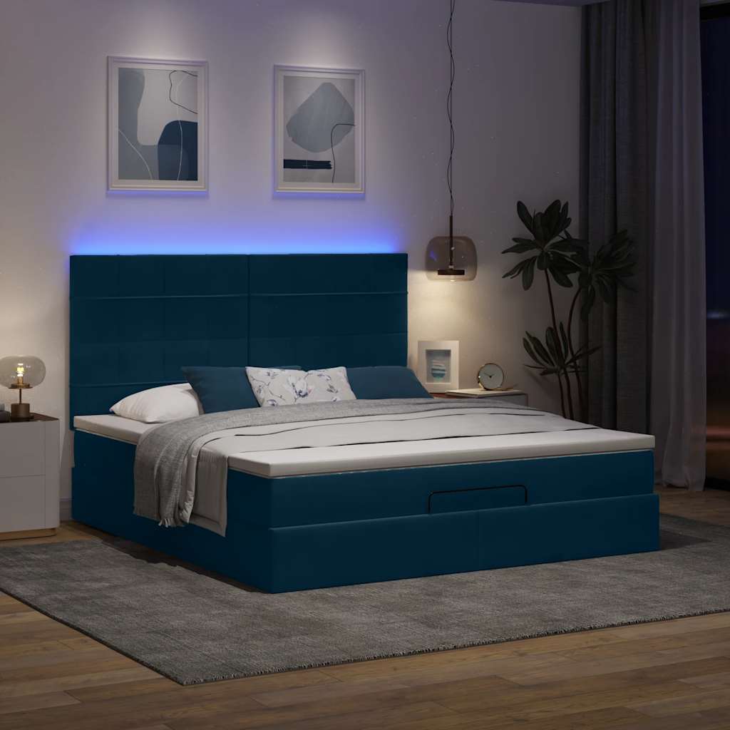 Cadre de lit ottoman avec matelas bleu foncé 160x200 cm velours - XIOS