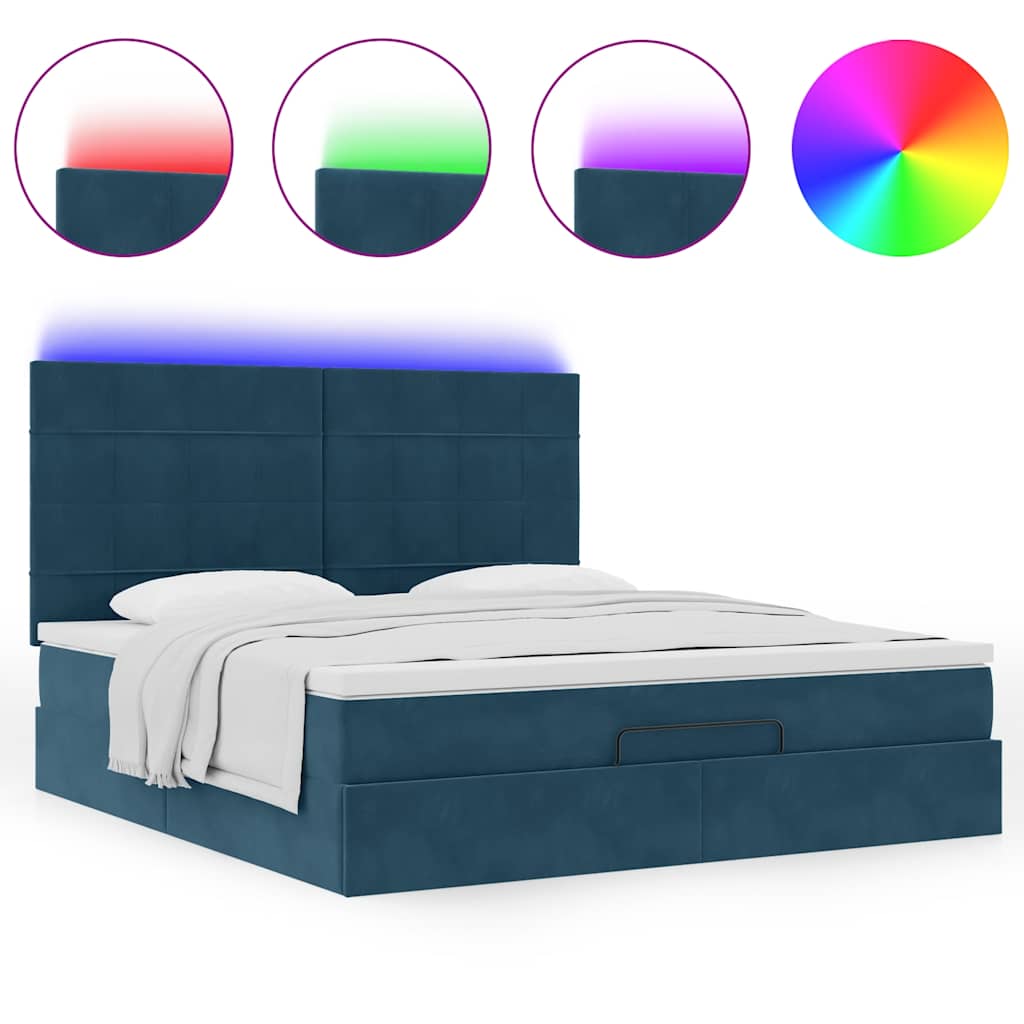 Cadre de lit ottoman avec matelas bleu foncé 160x200 cm velours - XIOS