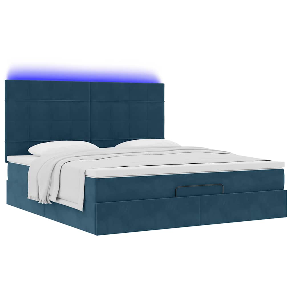 Cadre de lit ottoman avec matelas bleu foncé 160x200 cm velours - XIOS