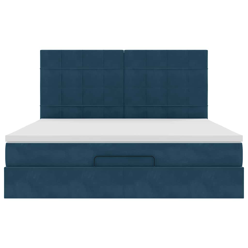 Cadre de lit ottoman avec matelas bleu foncé 160x200 cm velours - XIOS