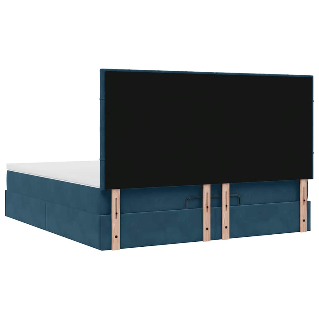 Cadre de lit ottoman avec matelas bleu foncé 160x200 cm velours - XIOS
