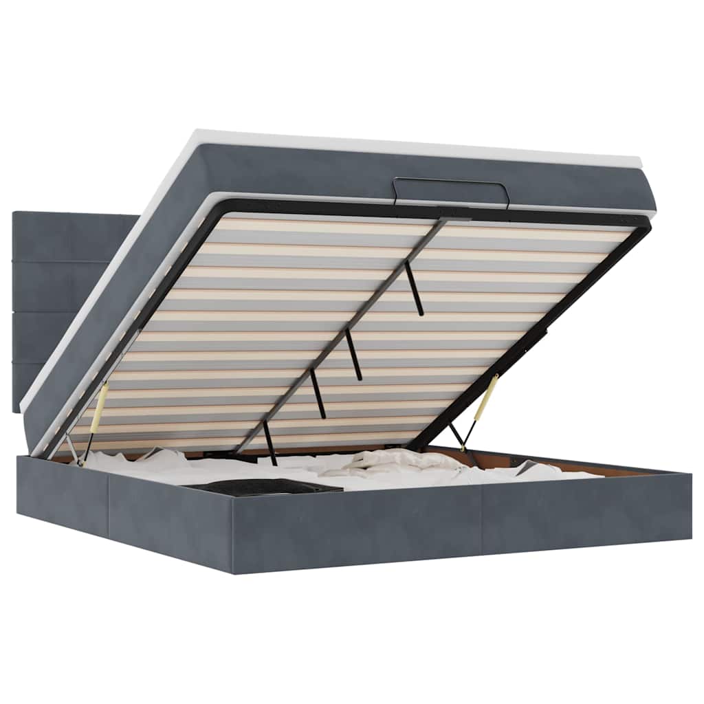 Cadre de lit ottoman avec matelas gris foncé 180x200cm velours - XIOS