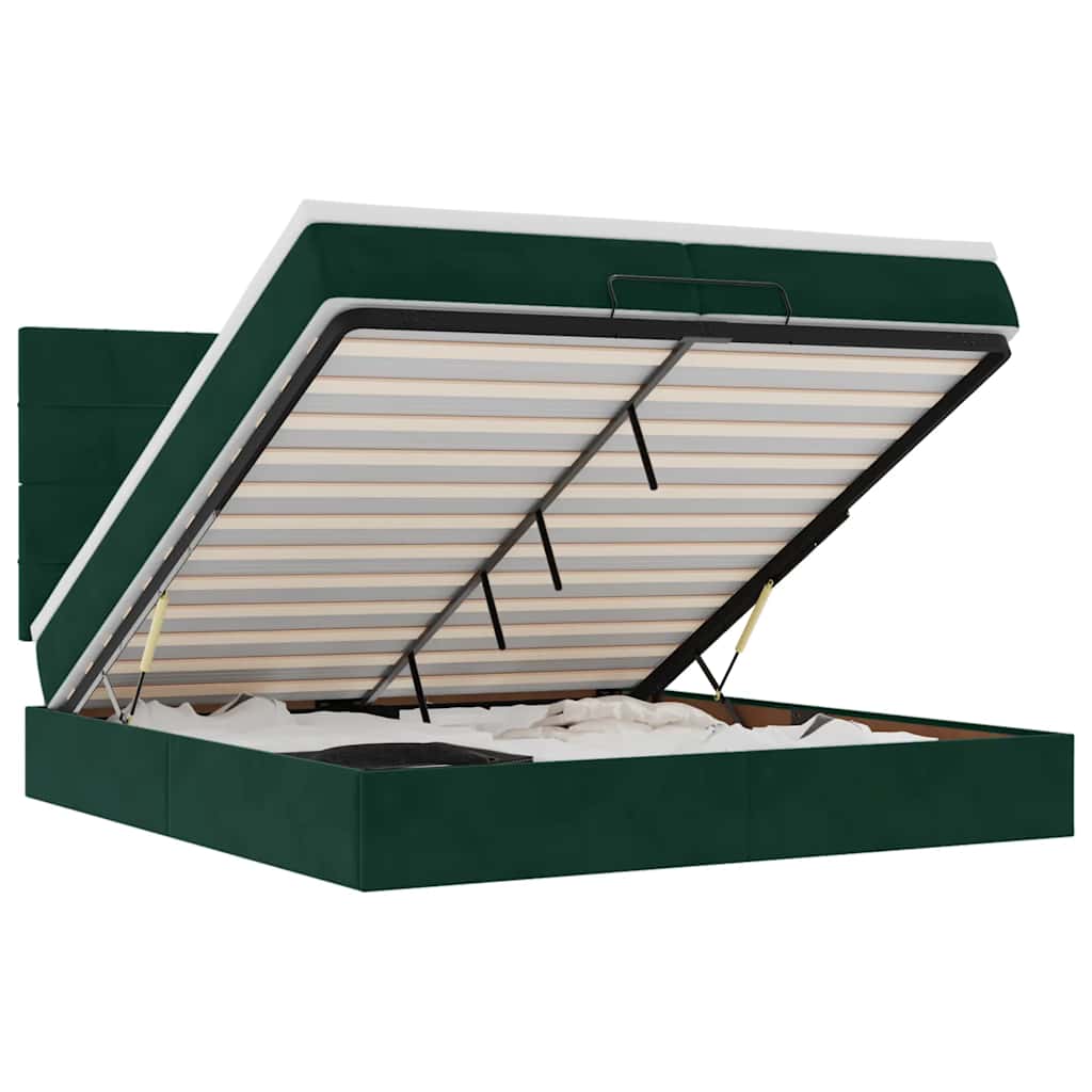 Cadre de lit ottoman avec matelas vert foncé 200x200 cm velours - XIOS