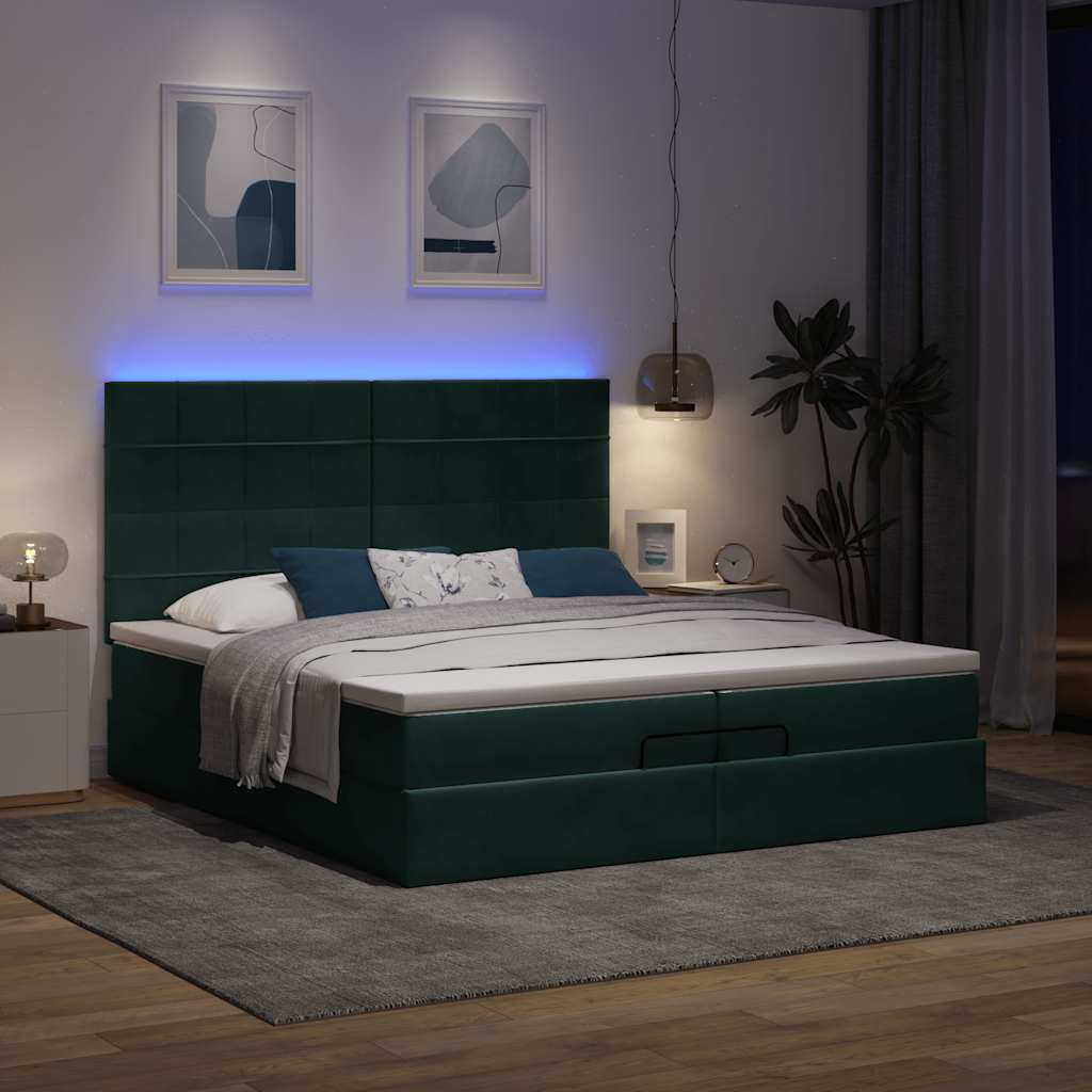 Cadre de lit ottoman avec matelas vert foncé 200x200 cm velours - XIOS