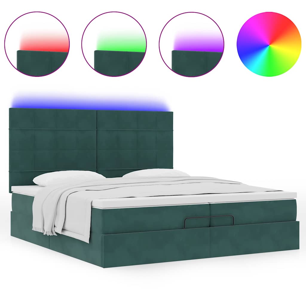 Cadre de lit ottoman avec matelas vert foncé 200x200 cm velours - XIOS