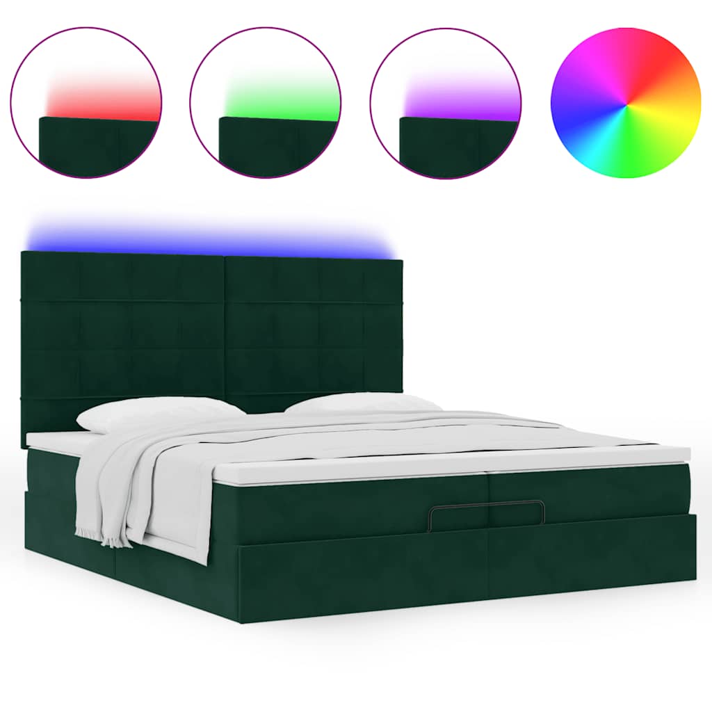 Cadre de lit ottoman avec matelas vert foncé 200x200 cm velours - XIOS