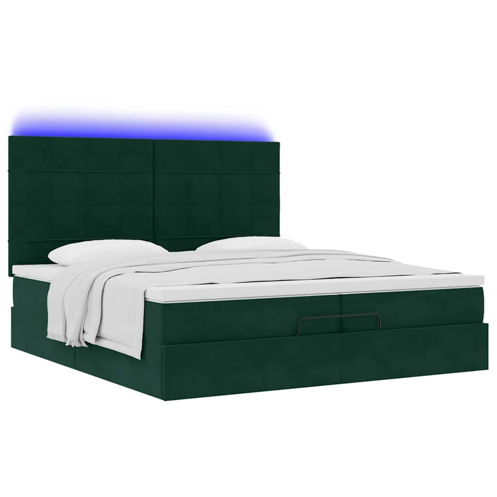 Cadre de lit ottoman avec matelas vert foncé 200x200 cm velours - XIOS