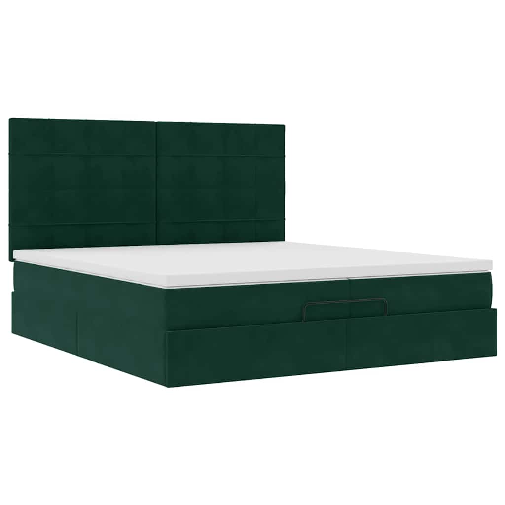 Cadre de lit ottoman avec matelas vert foncé 200x200 cm velours - XIOS