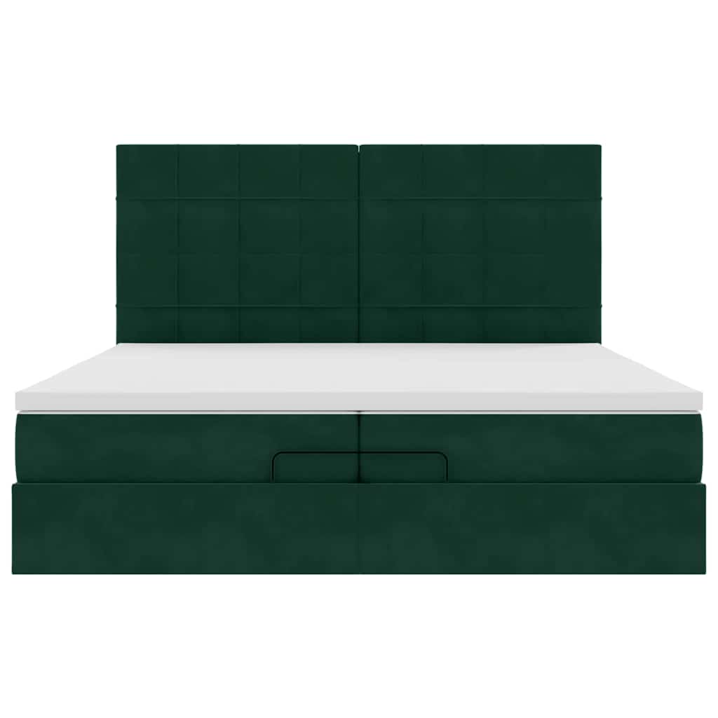 Cadre de lit ottoman avec matelas vert foncé 200x200 cm velours - XIOS