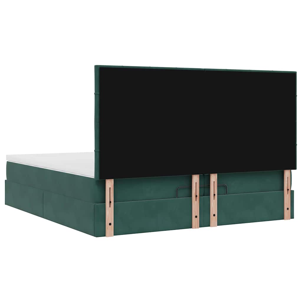 Cadre de lit ottoman avec matelas vert foncé 200x200 cm velours - XIOS