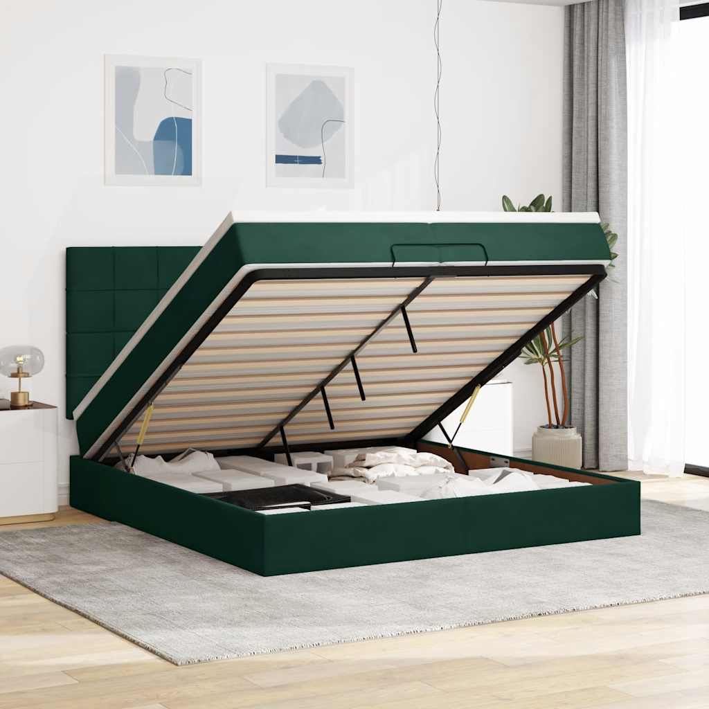 Cadre de lit ottoman avec matelas vert foncé 200x200 cm velours - XIOS