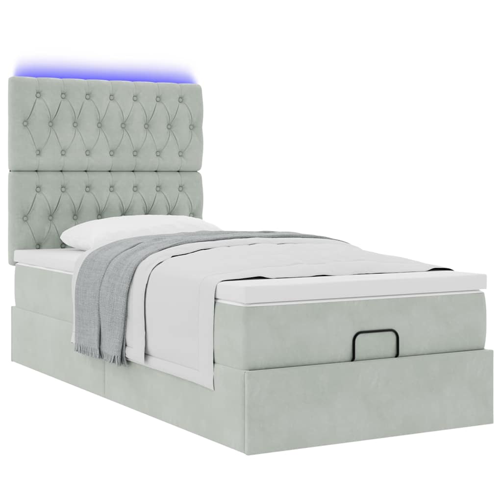 Cadre de lit ottoman avec matelas gris clair 80x200 cm velours - XIOS