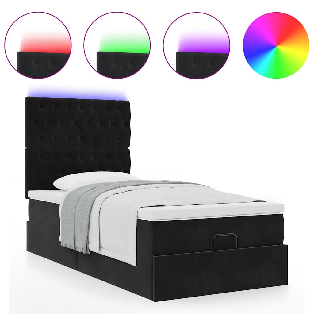 Cadre de lit ottoman avec matelas noir 80x200 cm velours - XIOS