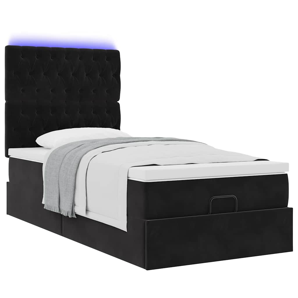 Cadre de lit ottoman avec matelas noir 80x200 cm velours - XIOS