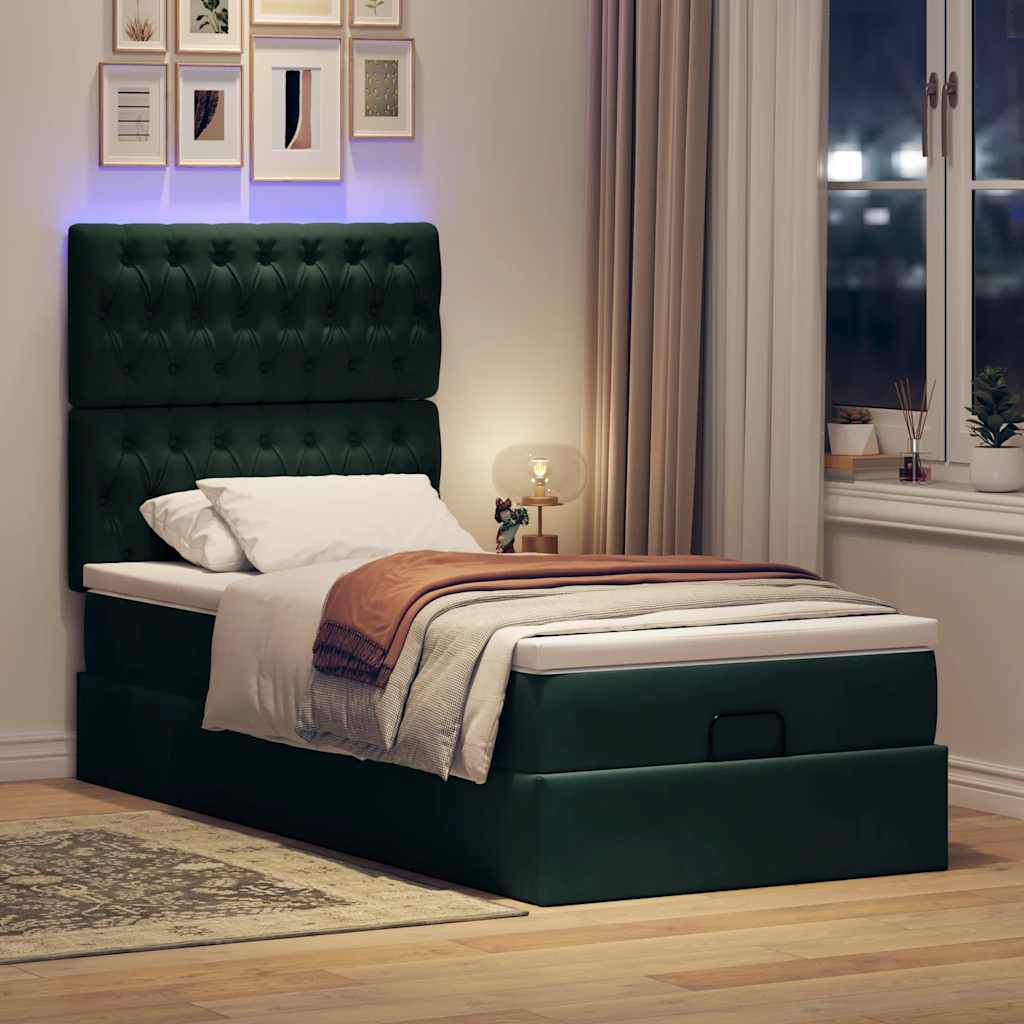 Cadre de lit ottoman avec matelas vert foncé 80x200 cm velours - XIOS