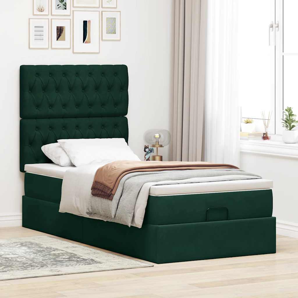 Cadre de lit ottoman avec matelas vert foncé 80x200 cm velours - XIOS