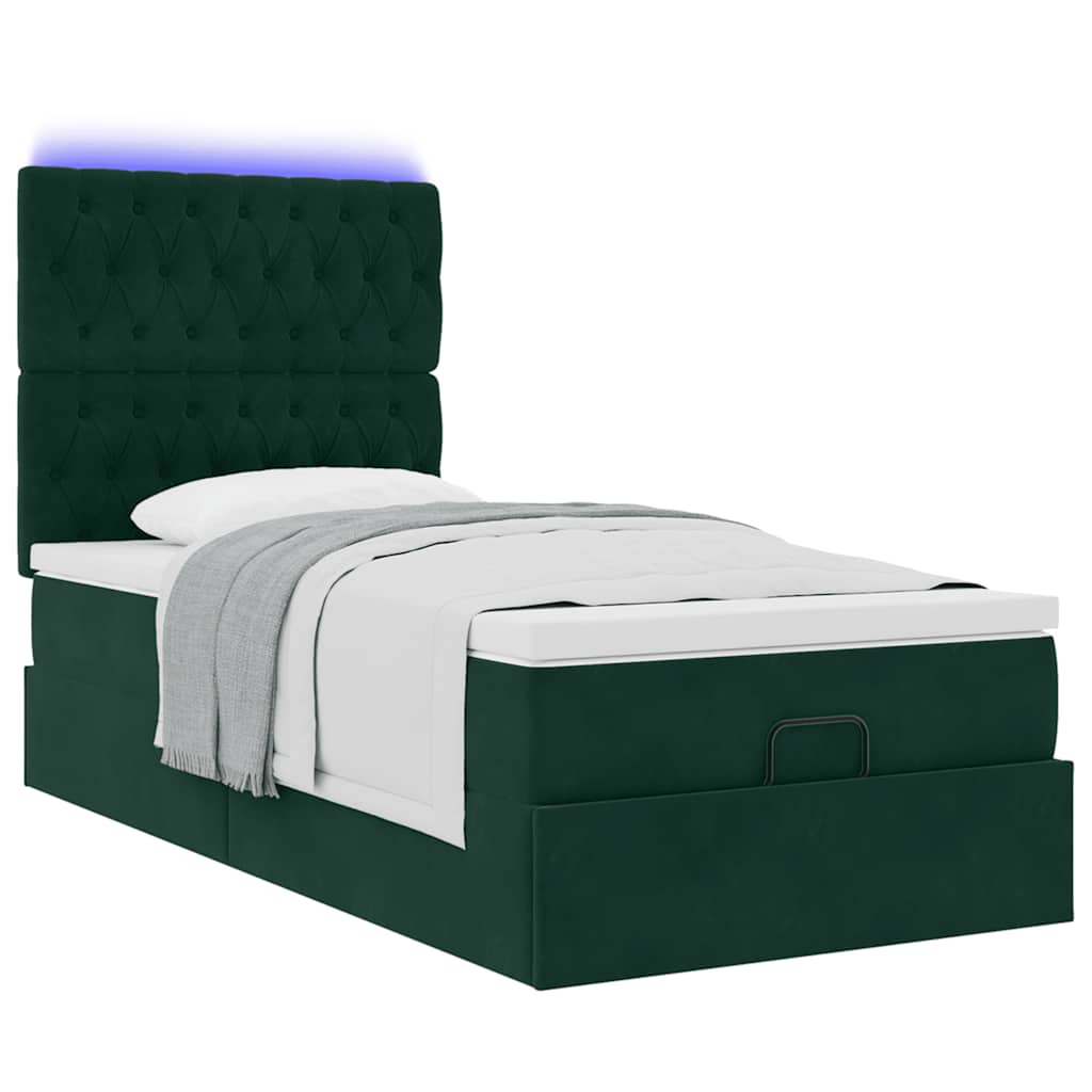 Cadre de lit ottoman avec matelas vert foncé 80x200 cm velours - XIOS