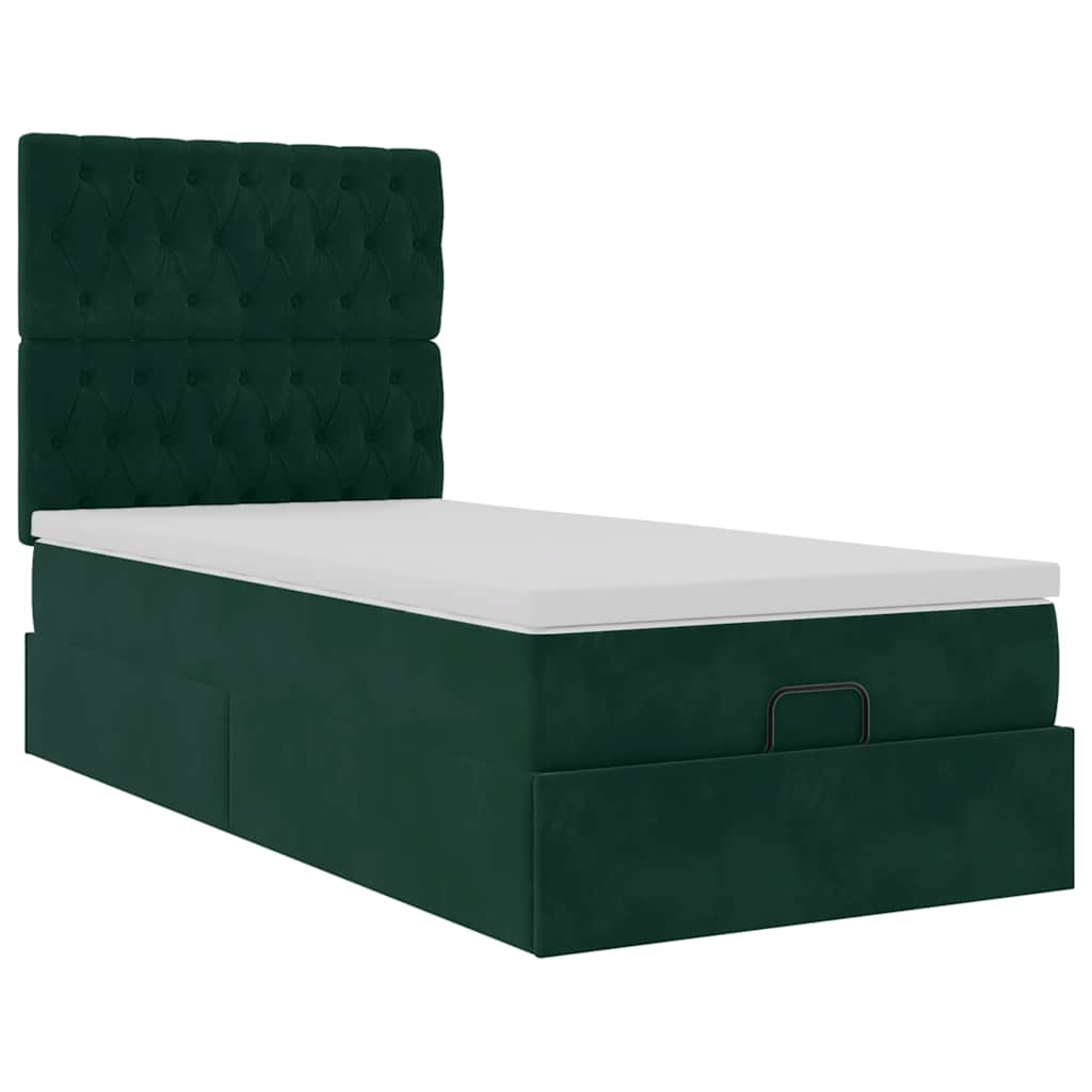 Cadre de lit ottoman avec matelas vert foncé 80x200 cm velours - XIOS