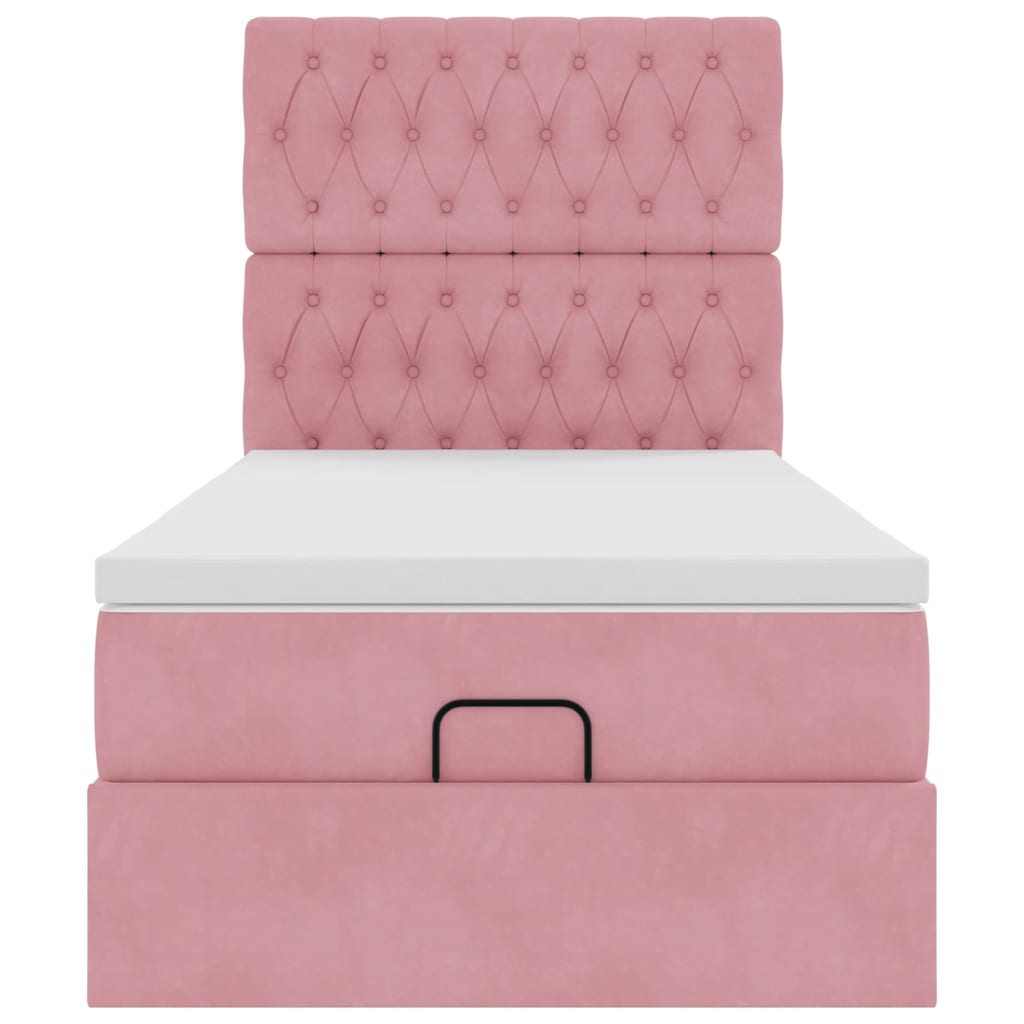 Cadre de lit ottoman avec matelas rose 80x200 cm velours - XIOS