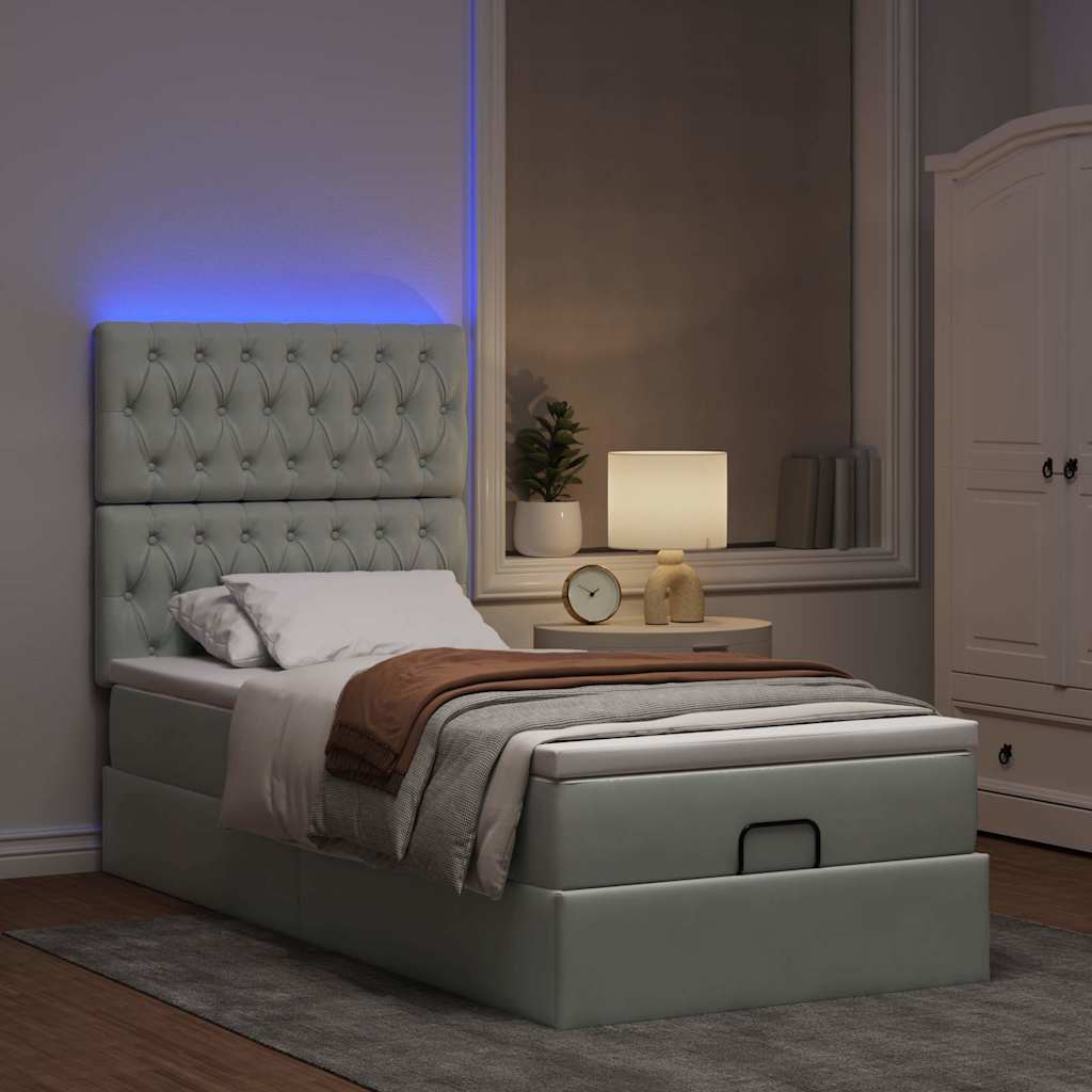 Cadre de lit ottoman et matelas gris clair 90x190 cm velours - XIOS