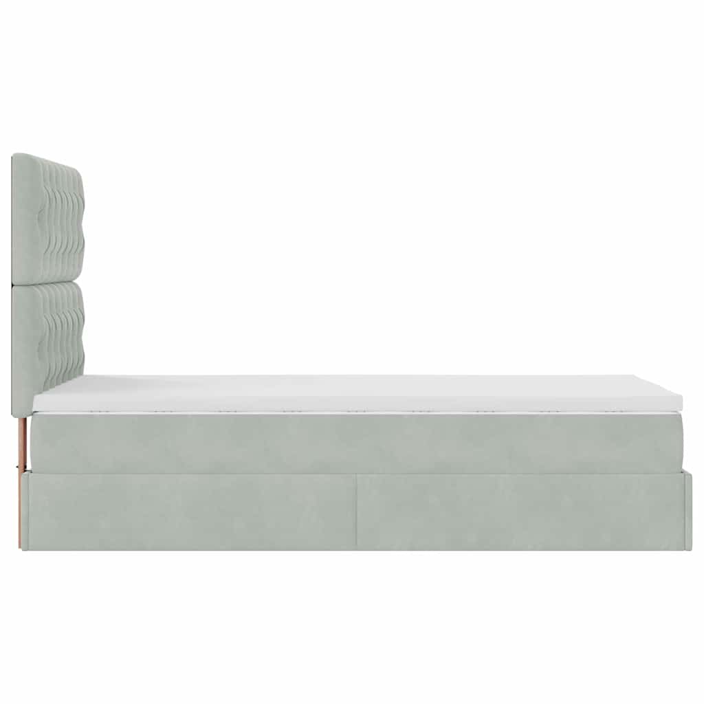 Cadre de lit ottoman et matelas gris clair 90x190 cm velours - XIOS