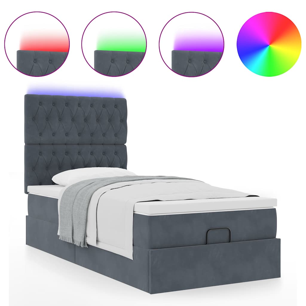 Cadre de lit ottoman avec matelas gris foncé 90x190 cm velours - XIOS