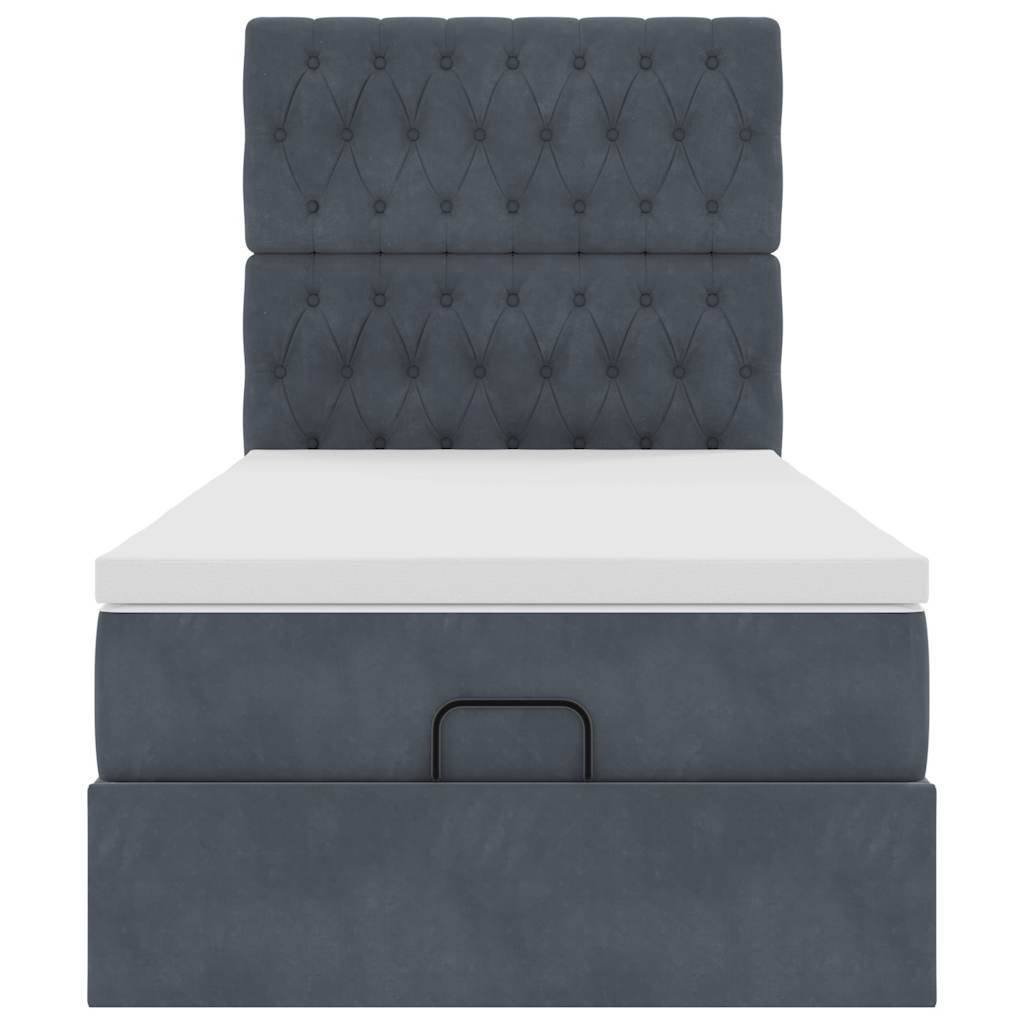 Cadre de lit ottoman avec matelas gris foncé 90x190 cm velours - XIOS