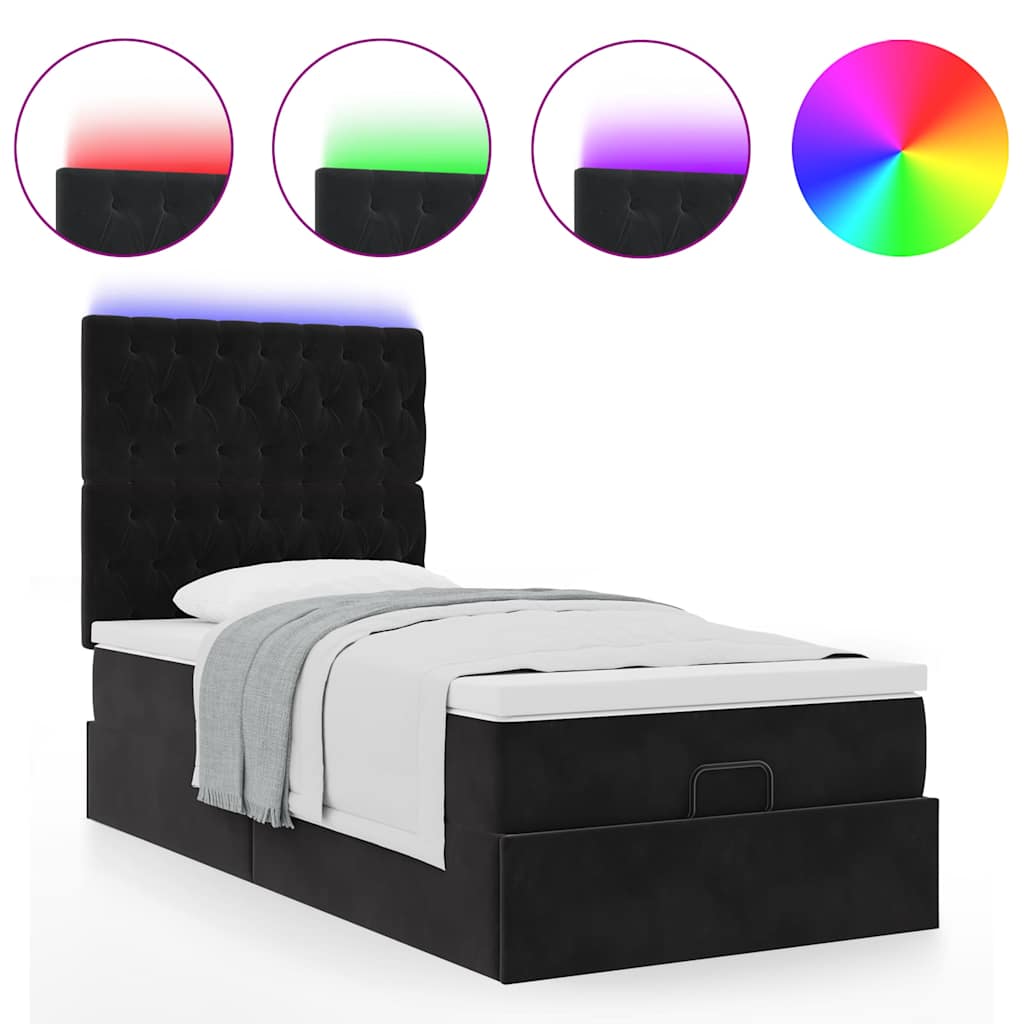 Cadre de lit ottoman avec matelas noir 90x190 cm velours - XIOS