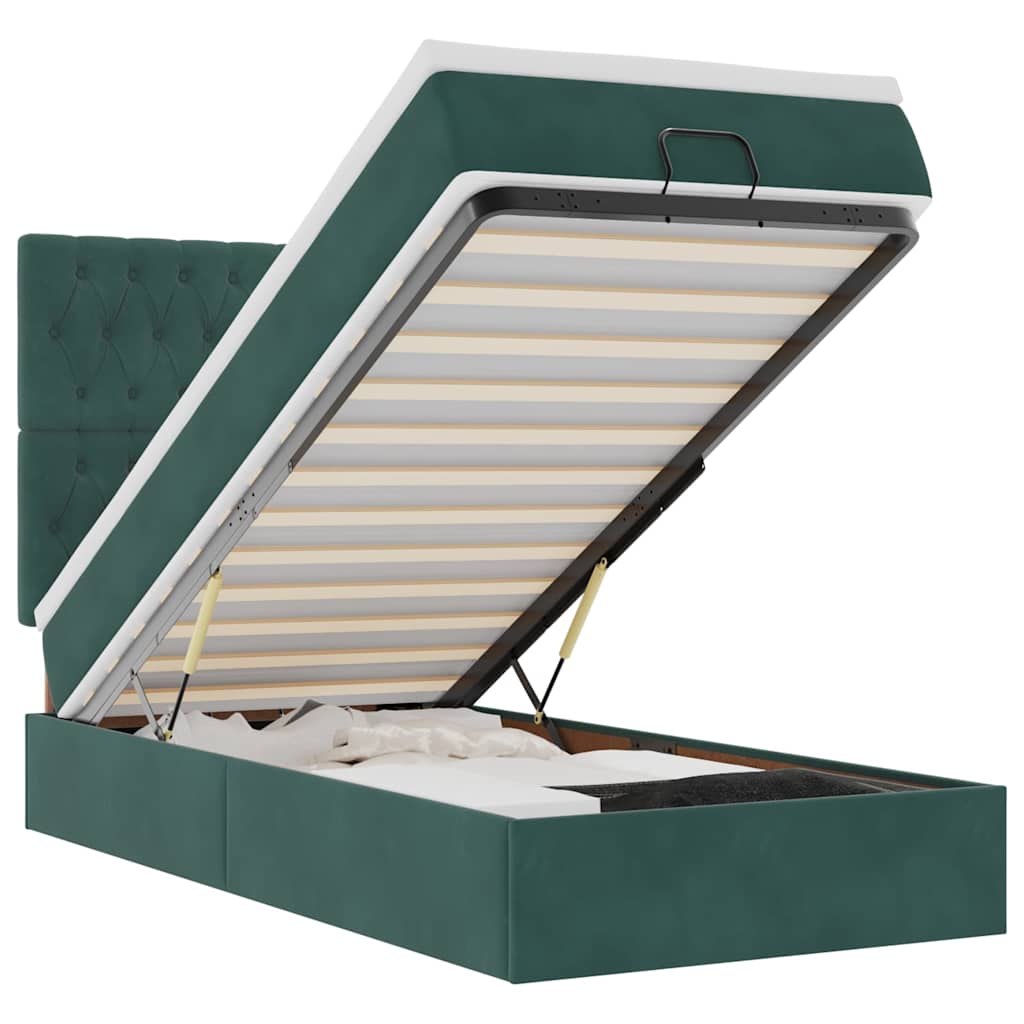Cadre de lit ottoman avec matelas vert foncé 90x190 cm velours - XIOS