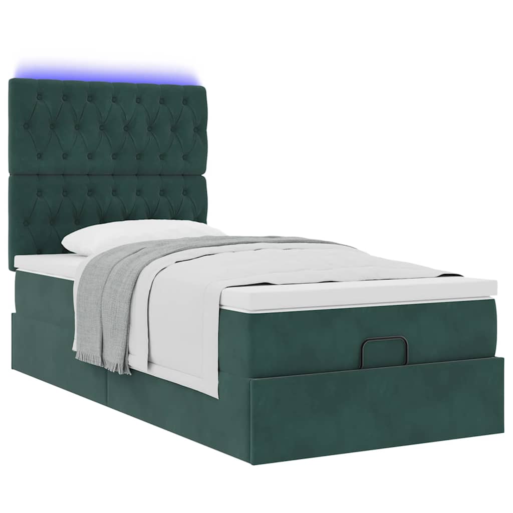 Cadre de lit ottoman avec matelas vert foncé 90x190 cm velours - XIOS